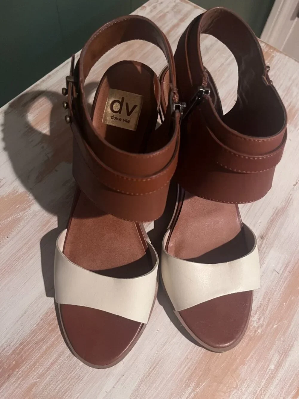 Dolce Vita Wedges, Tan & White, Size 10